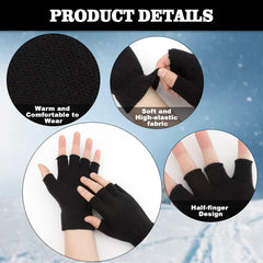 Fingerless Gloves for Women Men Winter Fingerless Mittens for Women Men Warm Knitted Gloves Typing Half Finger Gloves - Black