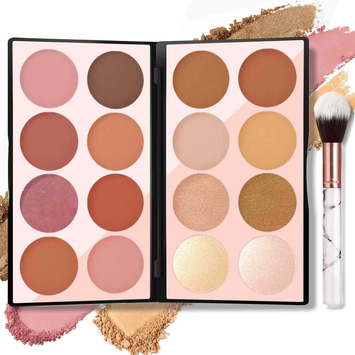 Khazna 16 Colors Blush Contour Highlighter Makeup Palette with Brush, Matte Mineral Face Blush Powder for Cheek, Bright Shimmer Illuminator Bronzer Professional Facial Beauty Makeup Blushes Set