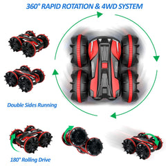 FREE TO FLY Remote Control Car Boat Truck- Amphibious for Kids 4WD Stunt Cars 2.4Ghz Rotating 360°Offroad Terrain RC Vehicle Water Land Toys for 6 7 8 9 10 11 12 Years Old Boys(red)