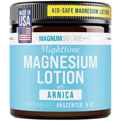 Magnum Solace Nighttime Magnesium Lotion for Kids with Arnica Soothing Relief & Relaxation, Highly Concentrated Magnesium for Muscles Apply to Legs or Feet Before Bed Skin Friendly for Babies and Kids