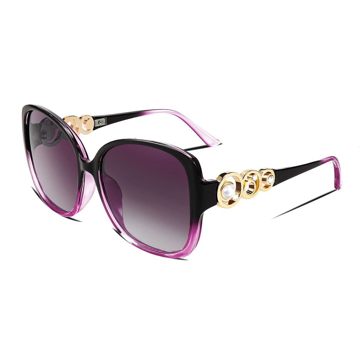 FEISEDY Women's Fashion Sunglasses, Oversized Square Frame with Pearl Sparkling, Polarized UV Protection B2821