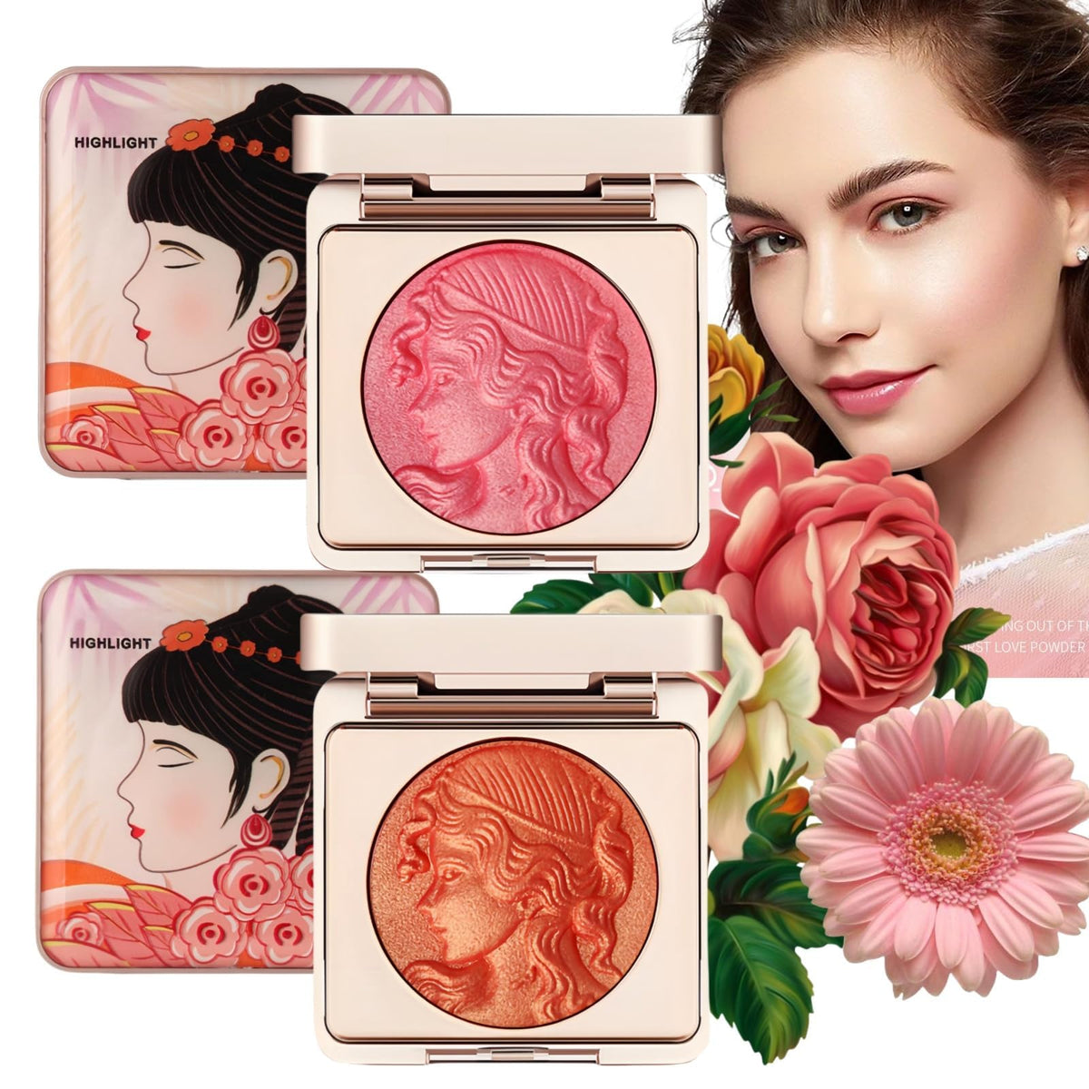 NALACAL 2-Piece Embossed Smooth Powder Blush Palette – Vibrant Orange and Pink Blushers for Flawless Cheeks, Featuring Matte Finish and Rich Pigmentation for Stunning Makeup Looks
