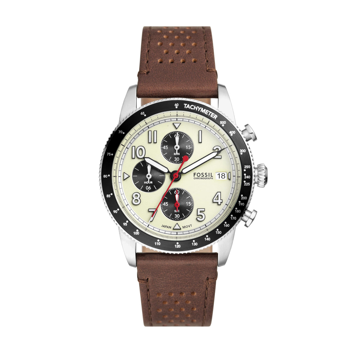 Fossil Men's Sport Tourer Quartz Stainless Steel Chronograph Watch, Color: Brown Leather (Model: FS6042)