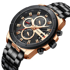 CURREN Quartz Watches for Men's Original Brand Calendar Multi-function style Waterproof Boys Steel Wrist Watch 8337 - Black