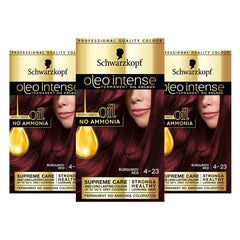 Schwarzkopf Oleo Intense Hair Dye, Triple Pack, Permanent Oil Colour, No Ammonia, Covers Grey, Burgundy 4-23