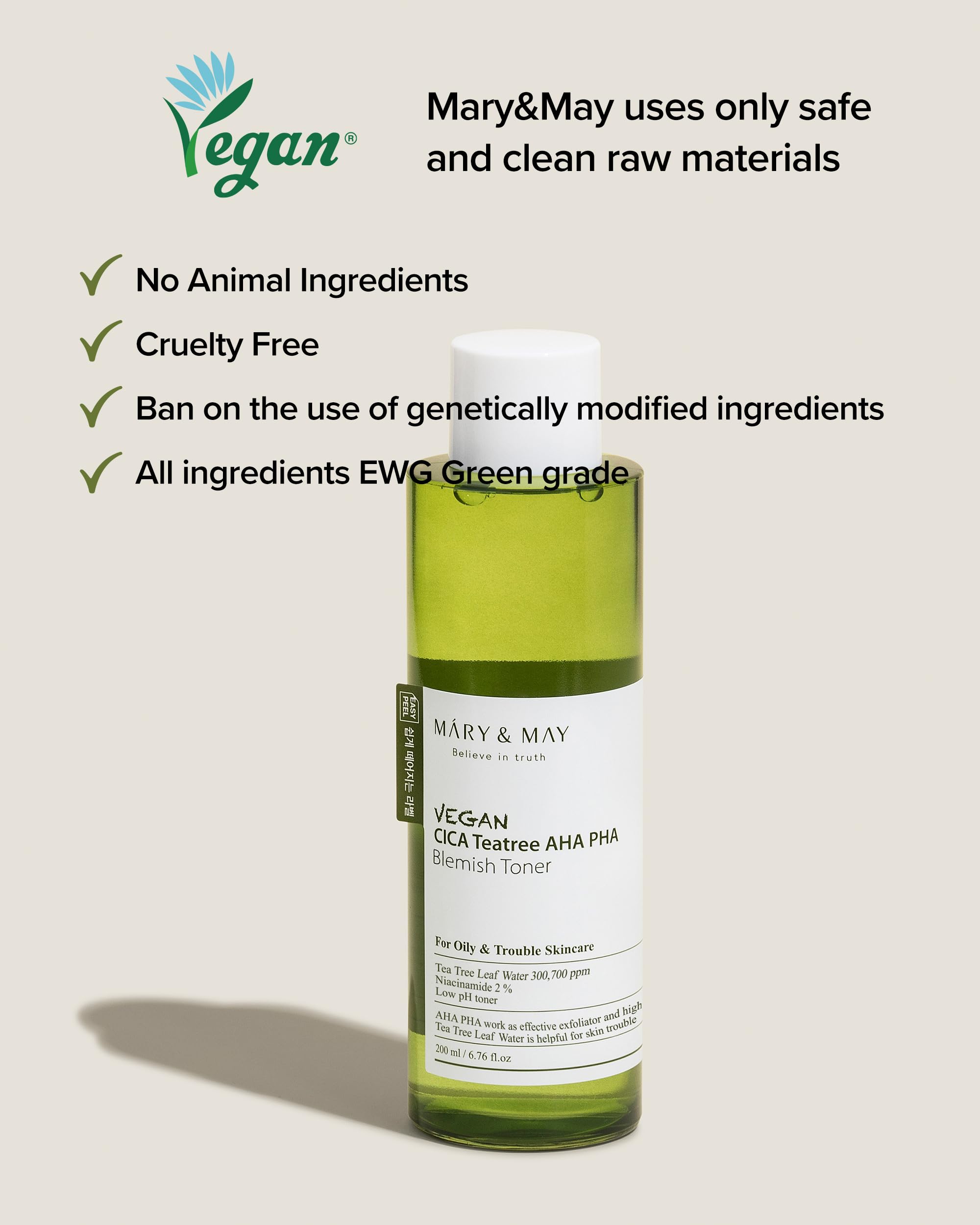 Tonic Mary&May Peaux à Problèmes – Vegan CICA Tea Tree AHA PHA – 200 Ml – Neuf