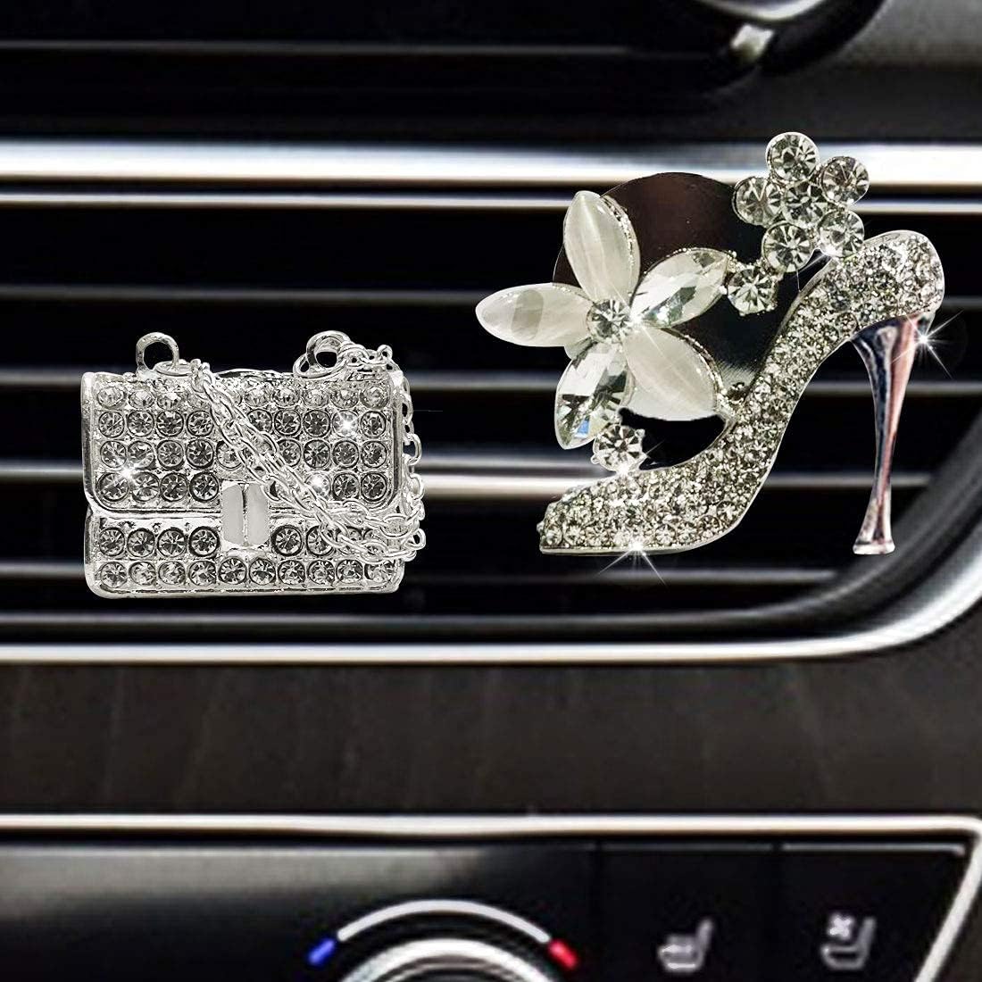 Automotive Interior Crystal High Heel Shoe & Magic Bag Car Air Vent Clip Charm Bling sparkly bedazzled rhinestone Car Bling Accessories，Car Interior Decoration Charm，Rhinestone cute Car Decor girls