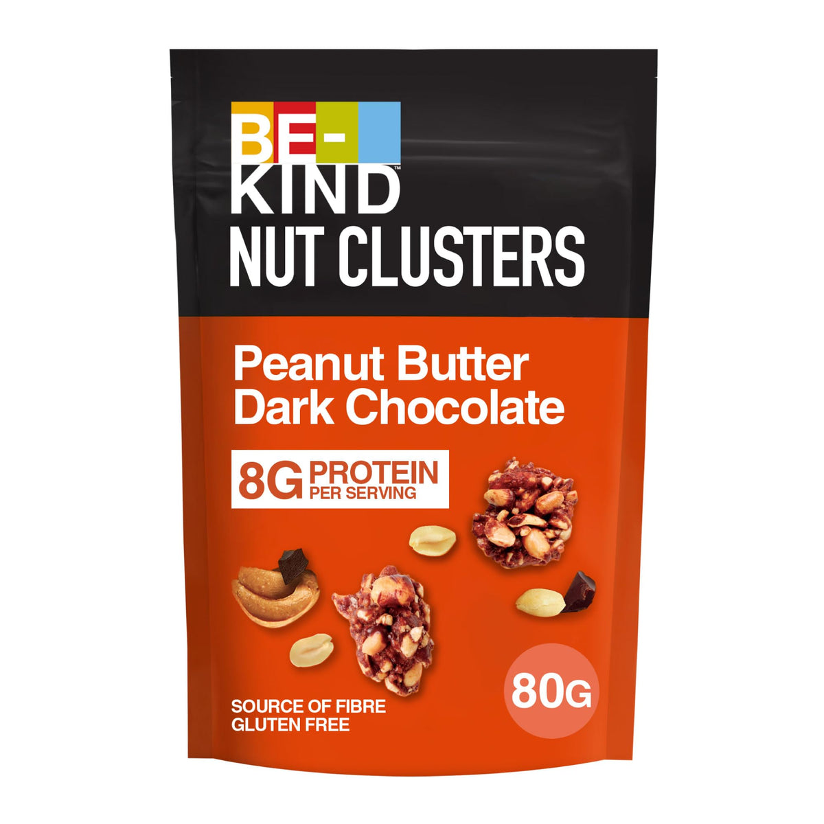 BE-KIND Peanut Butter Chocolate Nut Clusters, Gluten Free Snacks, High Fibre, No Artificial Preservatives, No Artificial Colors, No Artificial Flavours - 80g