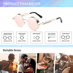 Joopin Steampunk Round Sunglasses - Metal Frame, 100% UV Protection (B06-Pink Retro)