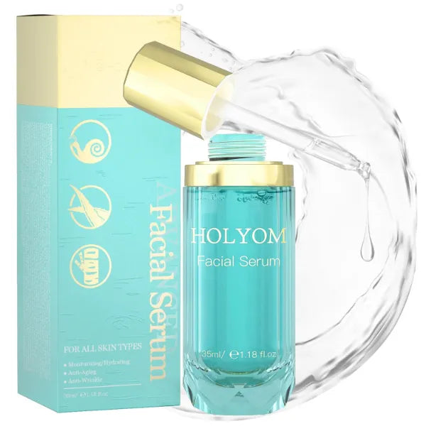 HOLYOM Snail Mucin Face Serum with Hyaluronic Acid – Anti-Aging Facial Serum for Fine Lines, Firming Essence for All Skin Types & Wrinkles & Dull Skin – Hydrating and Moisturizing, 1.18 fl oz