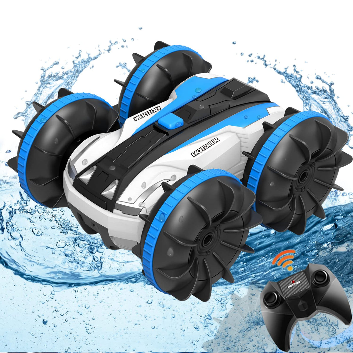 FREE TO FLY Remote Control Car Boat Truck- Amphibious 4WD Stunt Cars 2.4Ghz Rotating 360° Offroad Terrain RC Vehicle Water Land for Kids 8 9 10 11 12 Years Old (Blue)
