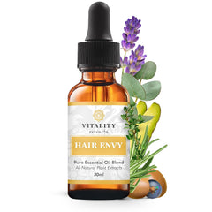 Vitality Extracts Hair Envy - Natural Hair Growth Serum - 100% Pure Essential Oils, 15 Plant Extracts, No Synthetics, No Parabens - Strengthen Hair, Minimize Breakage, Stimulate Follicles, 30ml