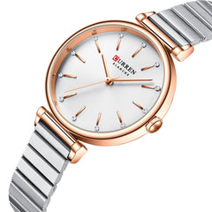 CURREN Women Luxury Rhinestones Dress Stainless Steel Watches Stylish Diamond Studded Japan Quartz Wristwatch for Ladies, ROSE D