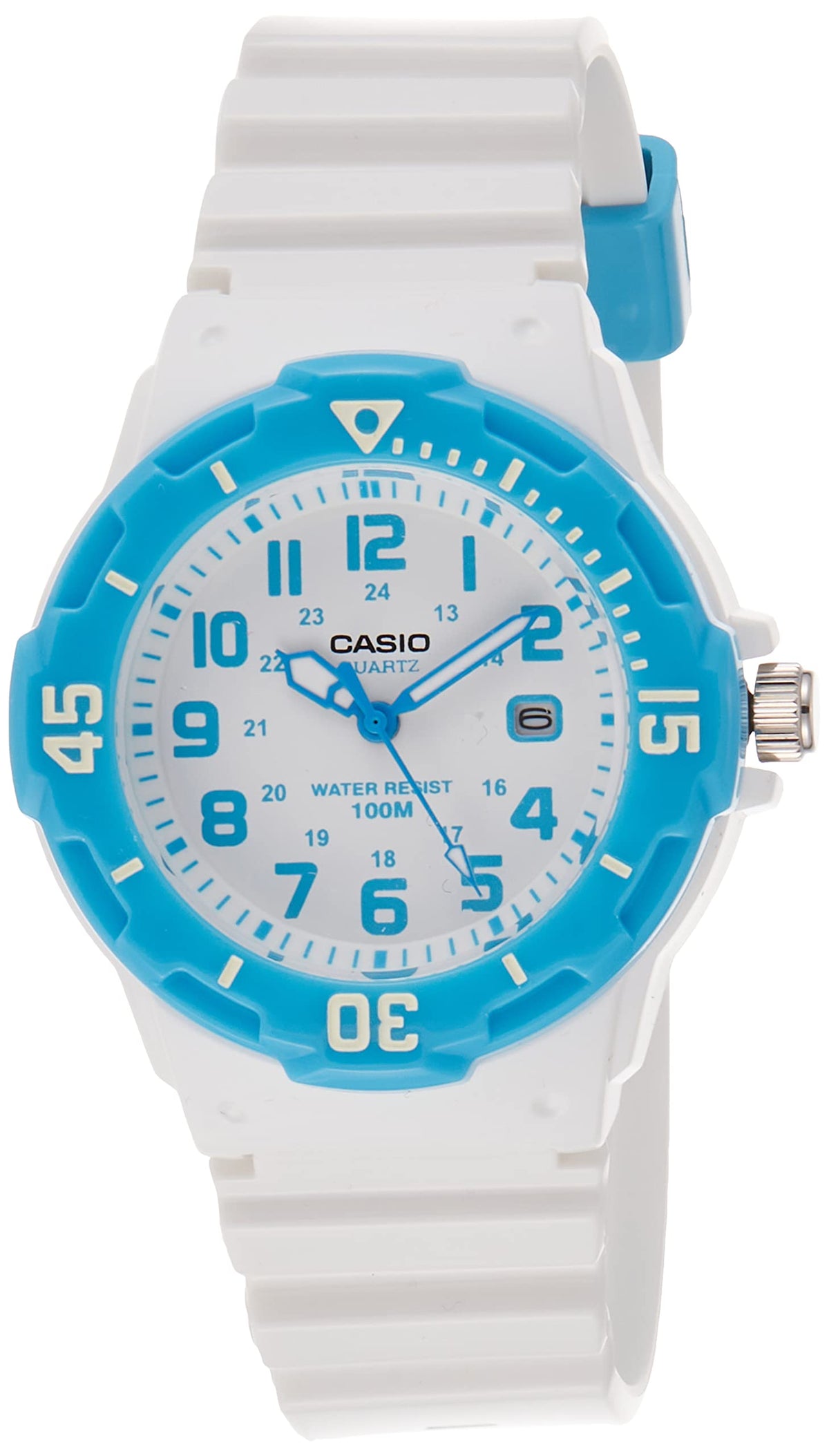 Casio Womens Quartz Watch, Analog Display and Resin Strap White/Turquoise