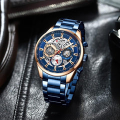 CURREN 8391 Top Luxury Brand Men's Casual Sports Watch Men's Watch, Waterproof Luminous Stainless Steel Men's Wrist Watch - BLUE