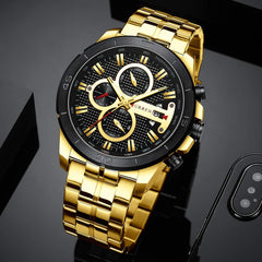 CURREN Quartz Watches for Men's Original Brand Calendar Multi-Function Style Waterproof Boys Steel Wrist Watch 8337 (Gold)
