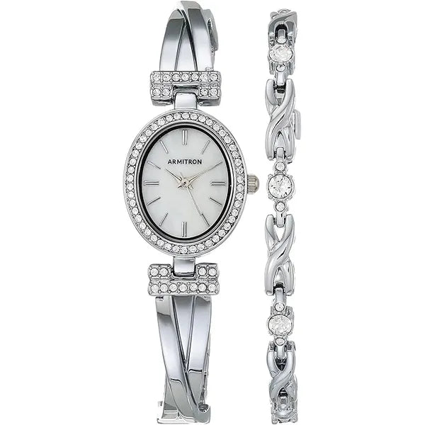 Armitron Women's Crystal Accented Bangle Watch and Bracelet Set, 75/5381