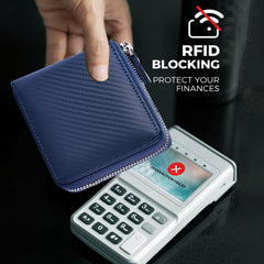 Huztencor Zipper Wallet Men RFID Blocking Leather Bifold Credit Card Wallets (FBA) - Carbon Fiber Blue