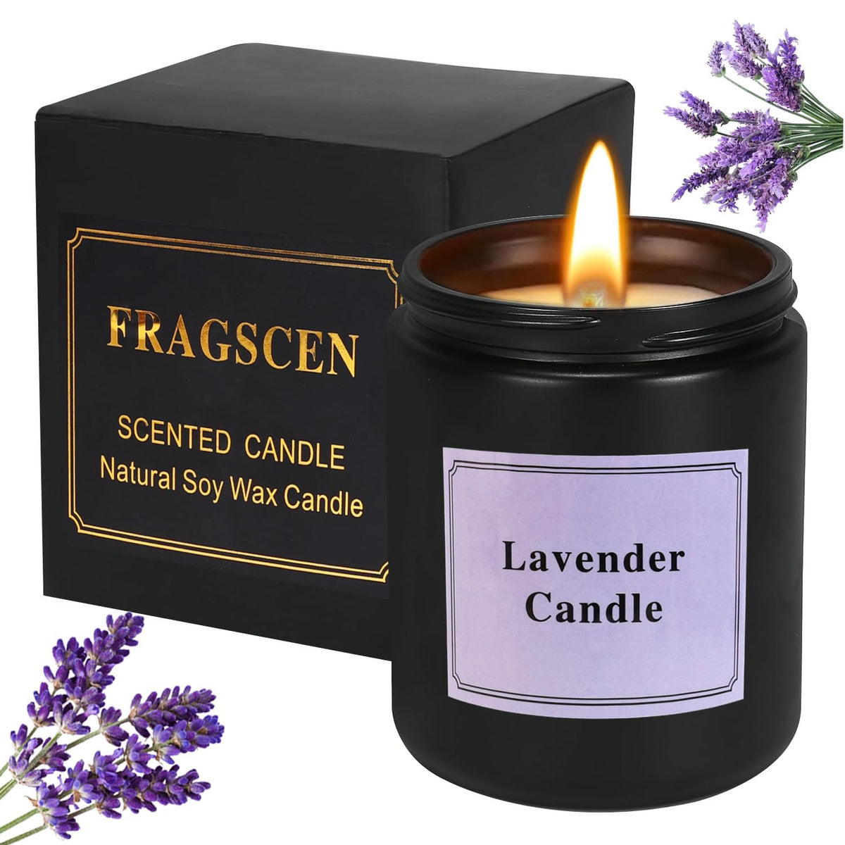 FRAGSCEN Lavender Candle, Candles for Home Scented, Candles Gifts for Women Mom Grandma, Mothers Day Gifts, Aromatherapy Candles for Stress Relief, Natural Soy Candle, 7oz 40 Hours