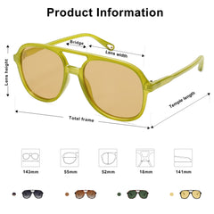 SOJOS Retro Vintage Polarized Sunglasses Double Bridge Brow Bar Square Aviators SJ2174