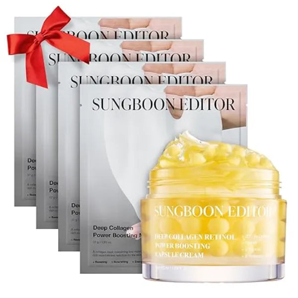SUNGBOON EDITOR Deep Collagen Boosting Duo Deep Collagen Mask (4ea) & Power Boosting Capsule Cream, Skincare Gift Sets for Mom