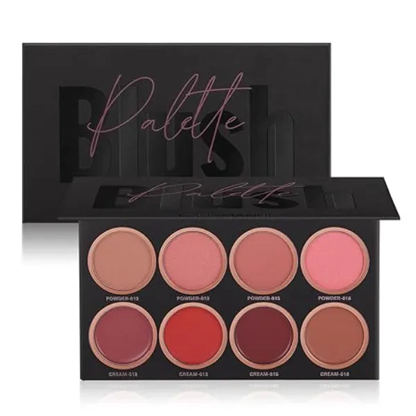 LANGMANNI 8 Colors Blush Palette, 4 Powder + 4 Cream Blush, Contour and Highlight Blush Palette, Natural Nude Makeup Brighten Skin Tone Portable Makeup Blush, Professional Facial Makeup Blush