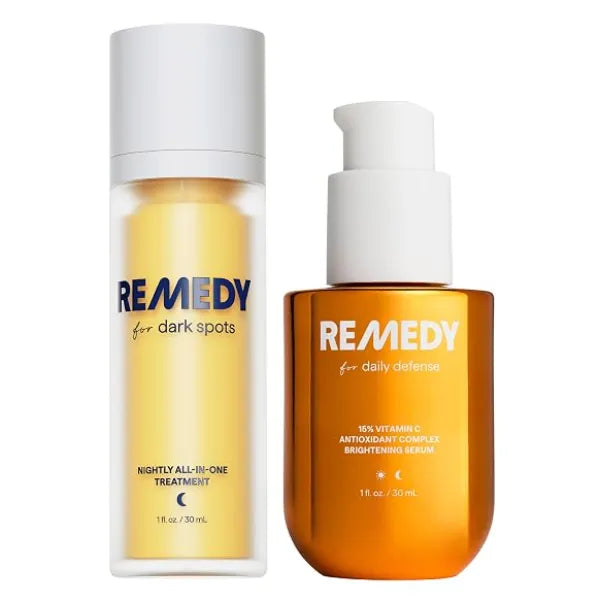 Remedy Science Vitamin C Daily Defense and Dark Spots Serum Duo Even Tone, Brightening & Correcting Set Ferulic Acid, Tranexamic Acid, Retinol, Kojic Acid By Dermatologist Dr. Shah 2 x 1 fl oz