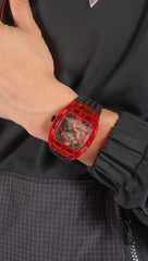 GUESS Men's 41mm Watch - Black Strap Black Dial Red Case