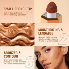 Bronzer Contour Stick - Cream Bronzer Contour Wand- Liquid Bronzer With Cushion Applicator - Smooth Natural Matte Finish Contour Wand - Bronzer Beauty Products Natural Makeup Effect (Sunset Bronze)