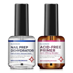 Glamonade Nail Dehydrator and Acid Free Primer Professional Prep Dehydrate and Natural Bond Primer for Acrylic Powder & UV Gels 15ml Fast Dry Nail Supplies Set