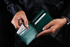 Eagle RFID Money Clip Wallet | Handcrafted New Zealand Leather Wallet | | 6 Card Holder Slots & Cash Clip | Minimalist wallet with Ultra-Slim design | Ultra-soft & Luxurious (BLACK GREEN)