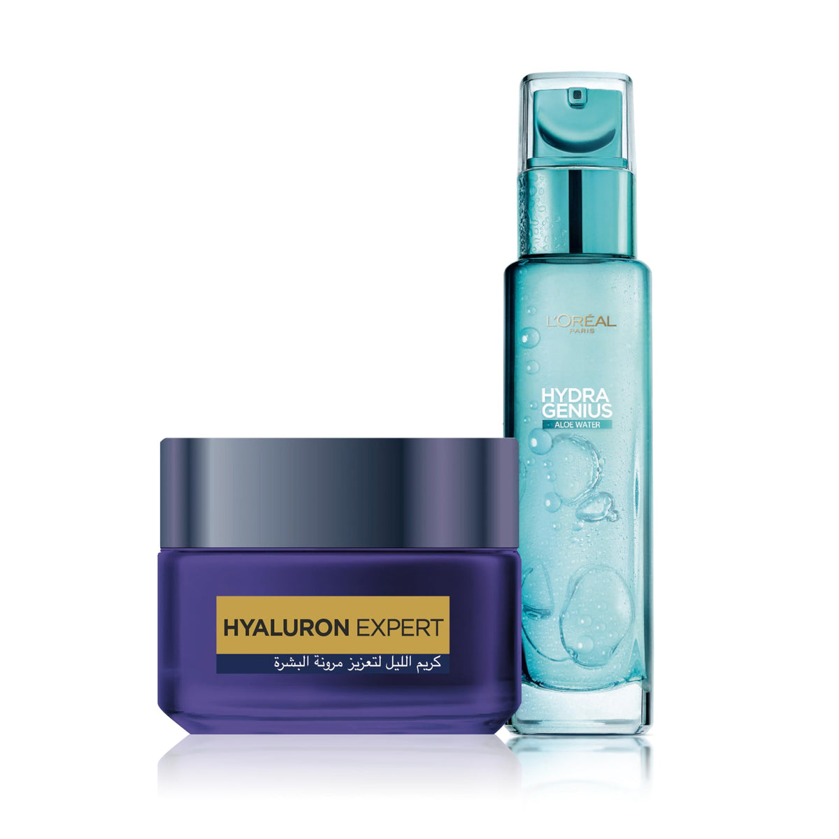 L’Oréal Paris Hydra Genius Aloe Water 72H Liquid Moisturizer, 70 ml & Hyaluron Expert Replumping Moisturizing Night Cream Mask - 50ML