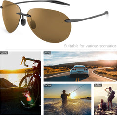 Polarized Sunglasses for Men Women Rimless Frame Driving Glasses UV400 Protection Mirror Lens Shades Sport Eyewear Eyeglasses