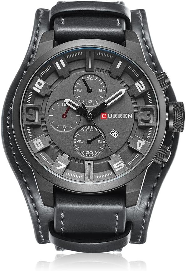 CURREN Leather Analogue - Digital Men's Watch (Grey Dial Grey Colored Strap)