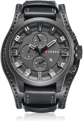 CURREN Leather Analogue - Digital Men's Watch (Grey Dial Grey Colored Strap)