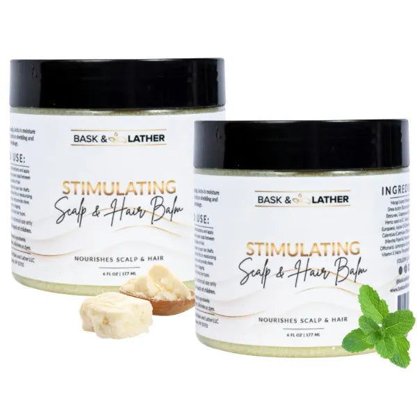 BASK & LATHER Stimulating Scalp and Hair Balm – Peppermint & Rosemary Hair Growth Balm with Shea Butter, Mango Butter & Jojoba Oil – Moisturizing Scalp Treatment for Dry, Itchy Scalp, 6 oz, 2 Pack