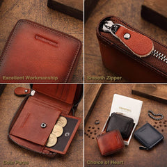 CHANPINCL Mens Genuine Leather Zipper Wallet RFID Secure Large Capacity Double Fold Multi-card Leather Wallets for Men and coin purse (Yellowish brown)