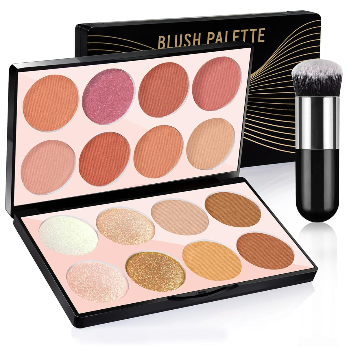 YHRY 16 Colors Blush Contour Highlighter Makeup Palette, All-in-One Shimmer Silky Matte Mineral Blush Powder Palette, Face Sculpting Bronzer Blusher Illuminator Palette for a Natural Glowing