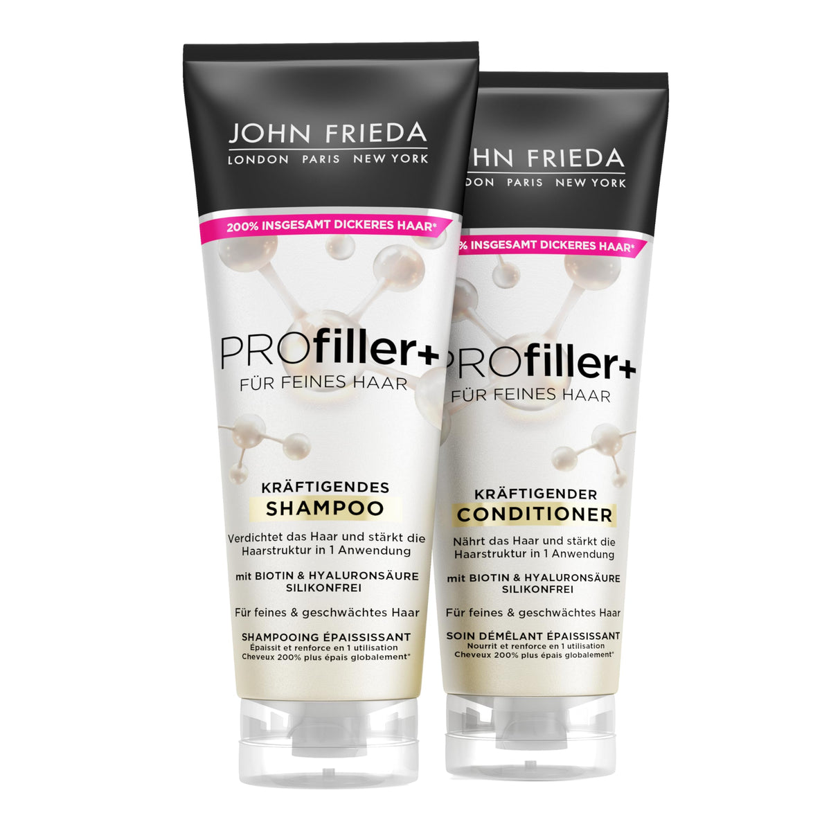 John Frieda Profiler Plus Set - Shampoo and Conditioner, 250ml, 250ml - Hair Type: Fine - Detangles and Nourishes Hair - With Biotin and Hyaluronic Acid
