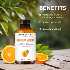 MAJESTIC PURE Brazilian Orange Essential Oil | 100% Pure and Natural | Premium Grade Essential Oils for Hair Care, Home Diffusers, Skin, Aromatherapy, Massage and Humidifiers | 118 ml - Braziian