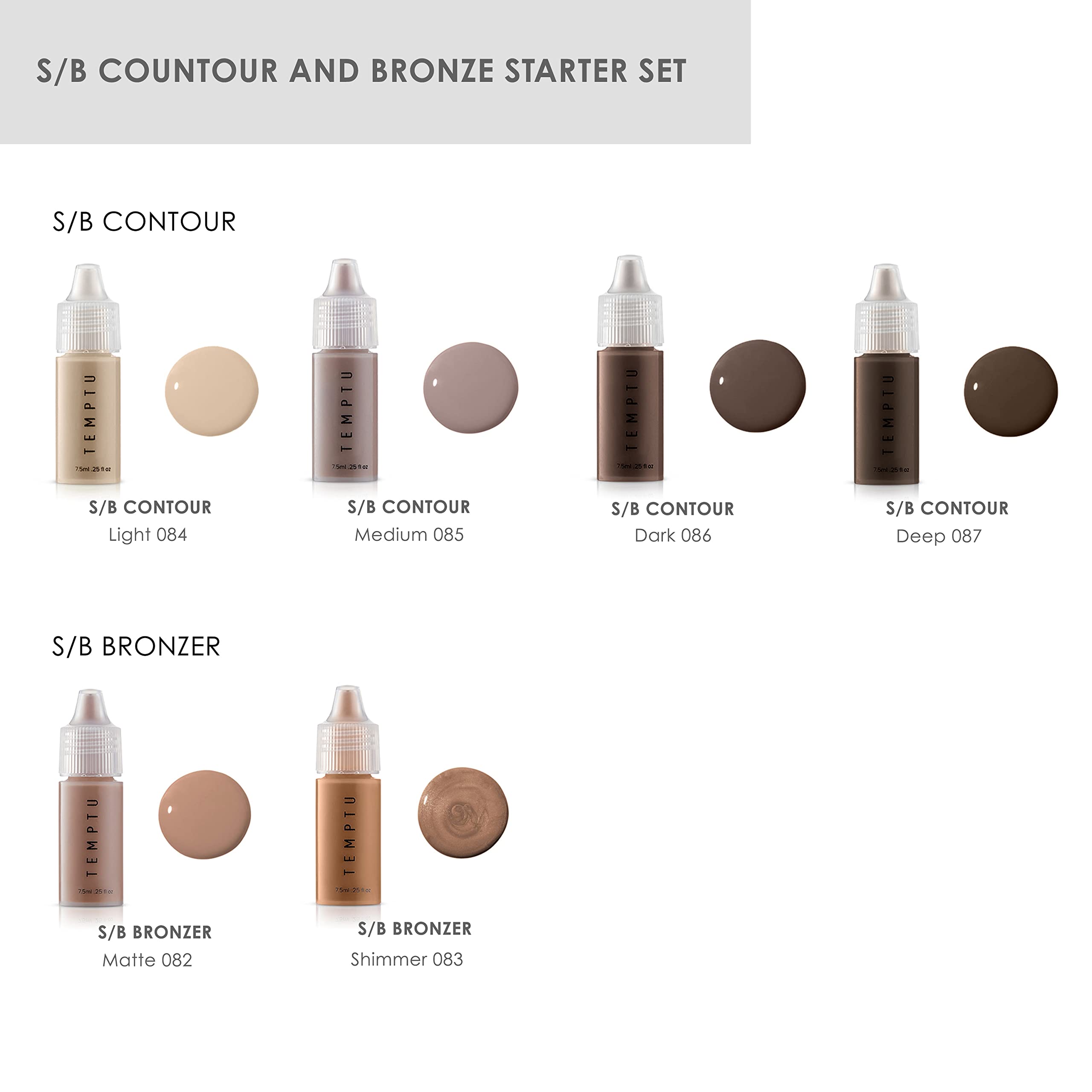 TEMPTU S/B Silicone-Based Contour & Bronze Starter Set For Sculpting, Contouring & Adding Dimension To The Face | Includes 6 Shades, 1 Count (Pack of 1)