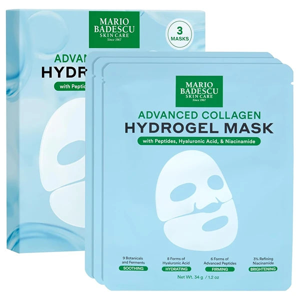Mario Badescu Advanced Collagen Hydrogel Mask Set of 3 | Face Mask with Peptides, Hyaluronic Acid & Niacinamide for Hydrating, Firming, Brightening & Soothing Skin