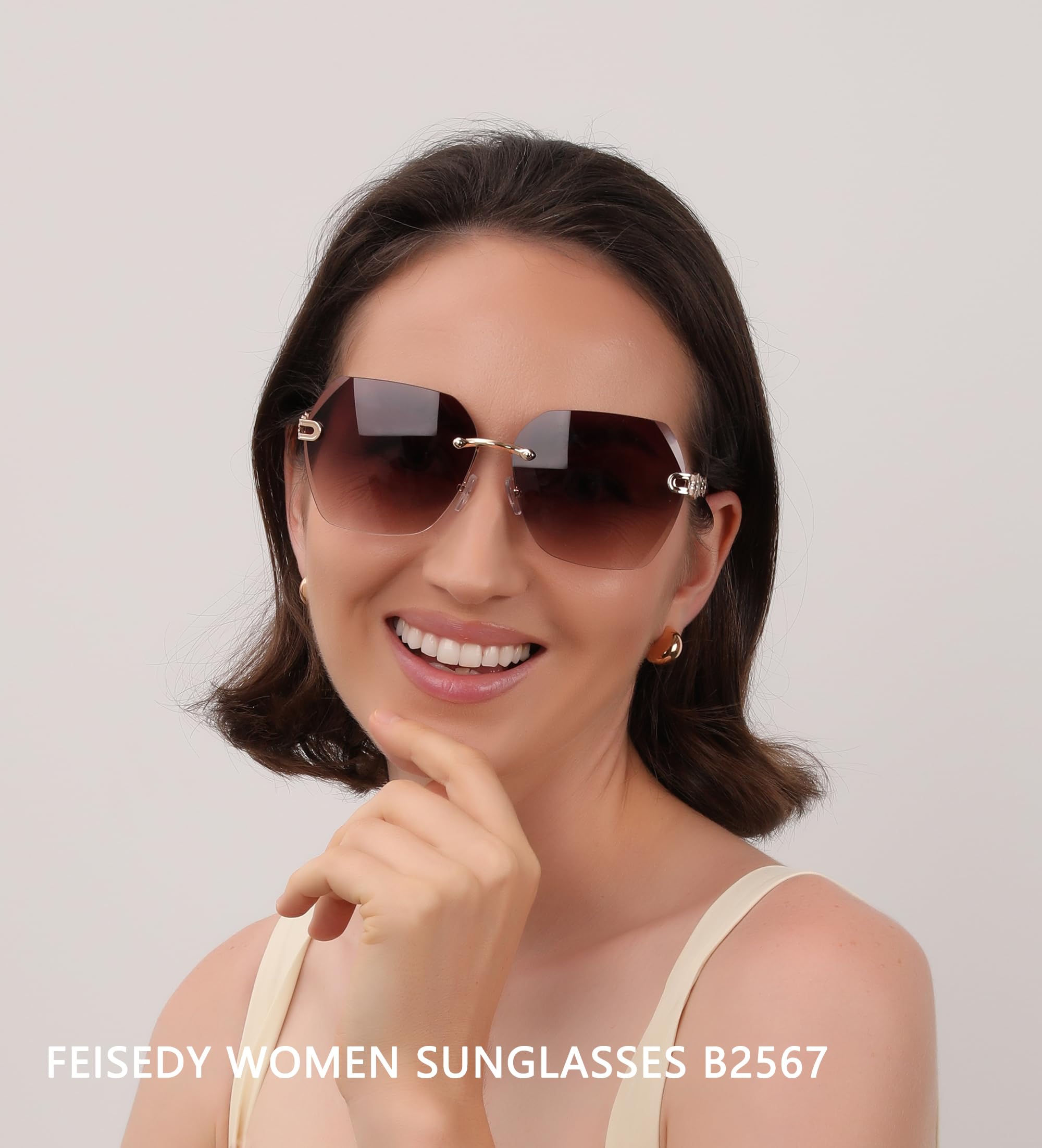 Rimless Sunglasses for Women Metal Square Frame Classic Diamond Grandient lens Eyewear UV Protection Fashion Shades for Women B2567