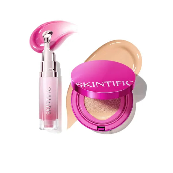 SKINTIFIC Pink Glow Cushion Foundation #02 Ivory & Peptide Brightening Lip Serum #04 Pink Berry Set