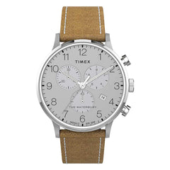 Timex mens Chronograph Watch Waterbury with Leather Strap - Brown/Grey