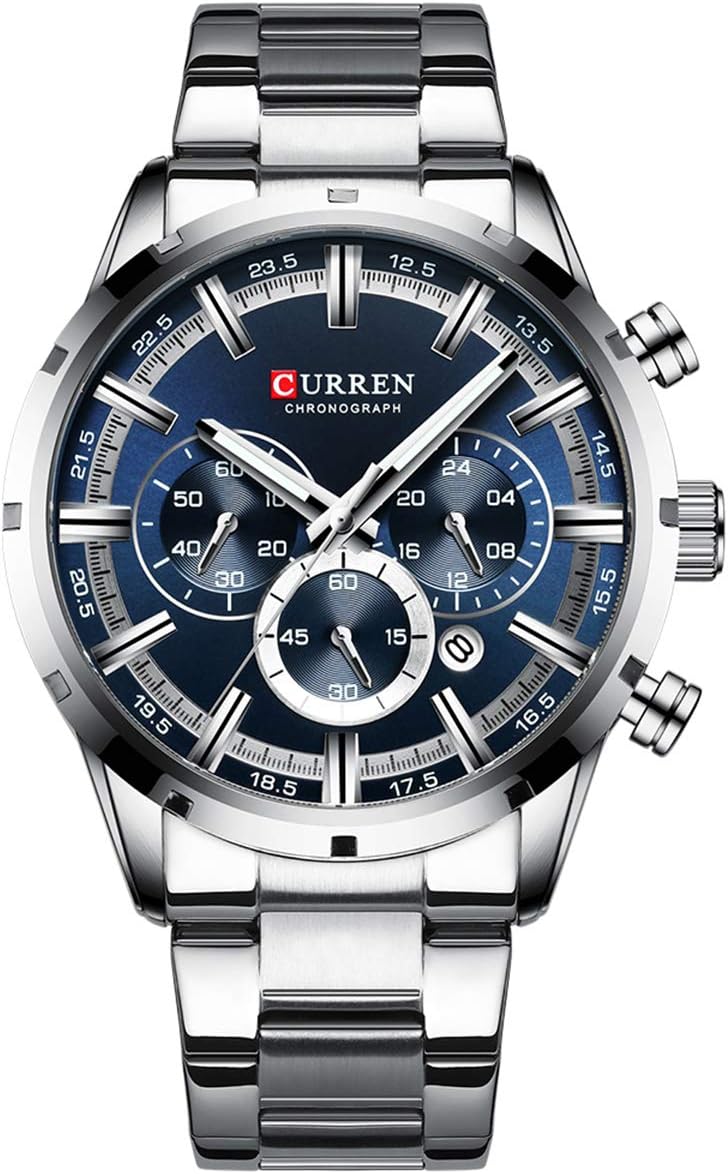 CURREN 8355 Luxury Classic Business Quartz Men Watch 3ATM Waterproof Large Case Big Dial Luminous Wrist Watch Calendar Minute Second Chronograph 24-hours Three Sub-Dials Wristwatch with Alloy Strap - Silver