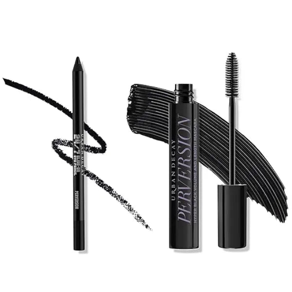 URBAN DECAY Perversion Volumizing Black Mascara and Black Eyeliner Pencil Makeup Set Lengthening and Lash Thickening Mascara + 24/7 Glide On Eyeliner Pencil (Matte Black) Bundle Kit