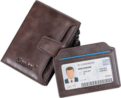 Senbos Wallet Mens, RFID Blocking Genuine Leather Wallet for Men with 18 Credit Card Slots, 2 Banknote Compartments, 1 Zipper Pocket and Removable ID Card Holder, Classic Vertical Wallet with Gift Box - Brown