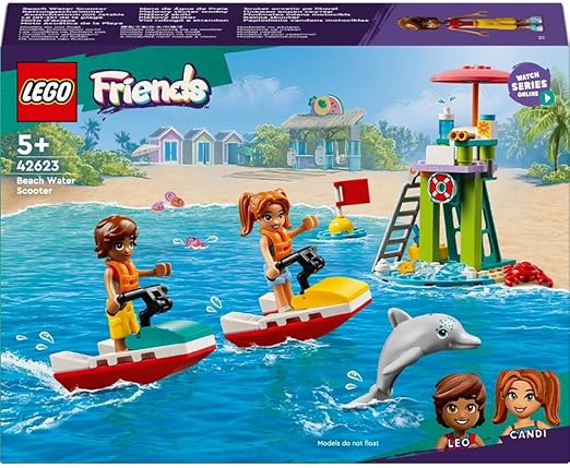 LEGO Friends Beach Water Scooter, Lifeguard Toy Building Set for 5 Plus Year Old Girls, Boys & Kids, with 2 Mini-Dolls and a Dolphin Figure for Imaginative Play, Birthday Gift Idea 42623