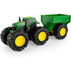 TOMY Monster Treads - John Deere Tractor Toy and Wagon - Includes Lights, Sounds, and Monster Truck Tires